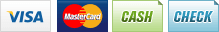 We accept Visa, MasterCard, Cash and Check. We accept Visa, MasterCard, Cash and Check.